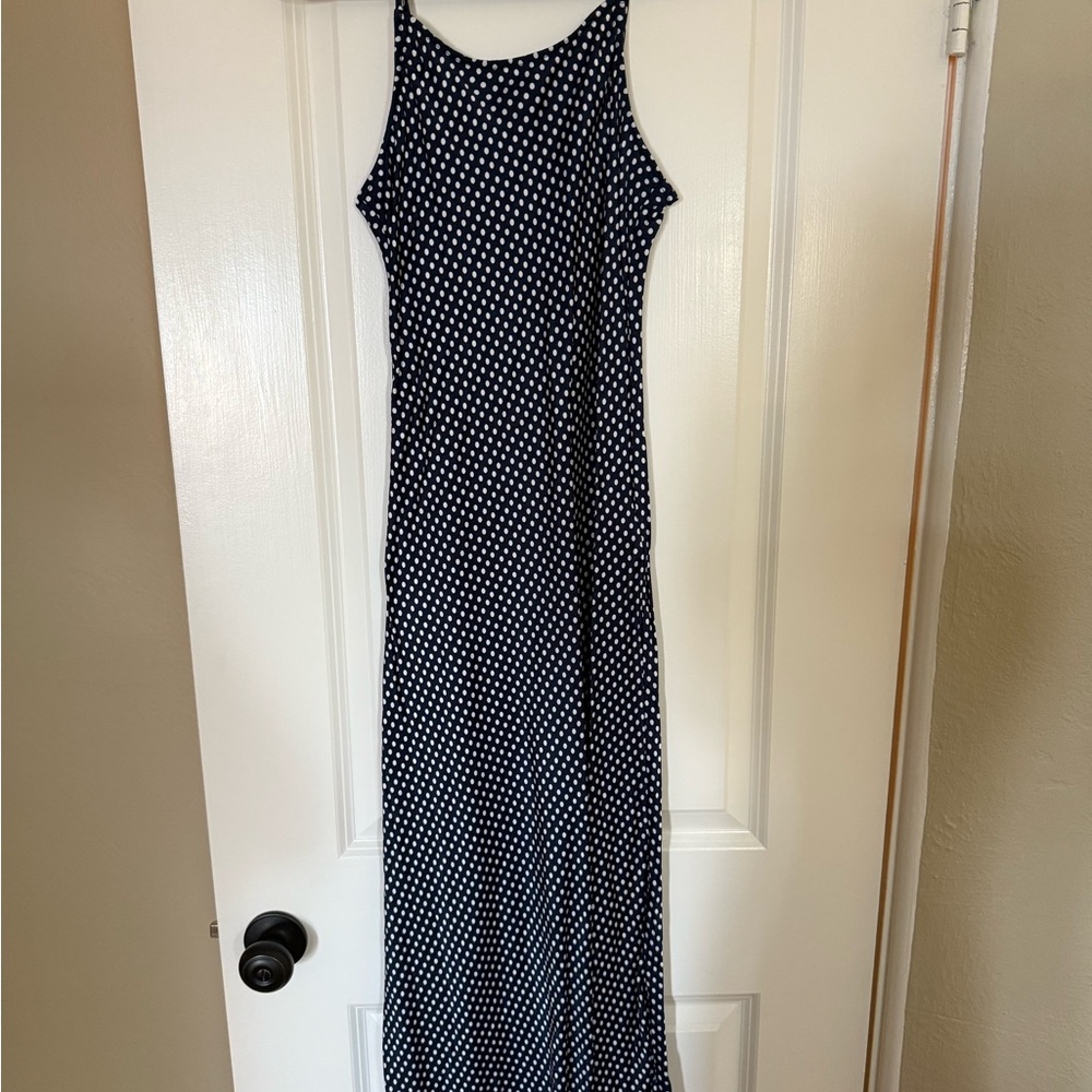 LOFT Navy and White Polka Dot Maxi Dress